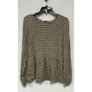 Madewell Button-Back Peplum Top in Mini Windowpane Size medium